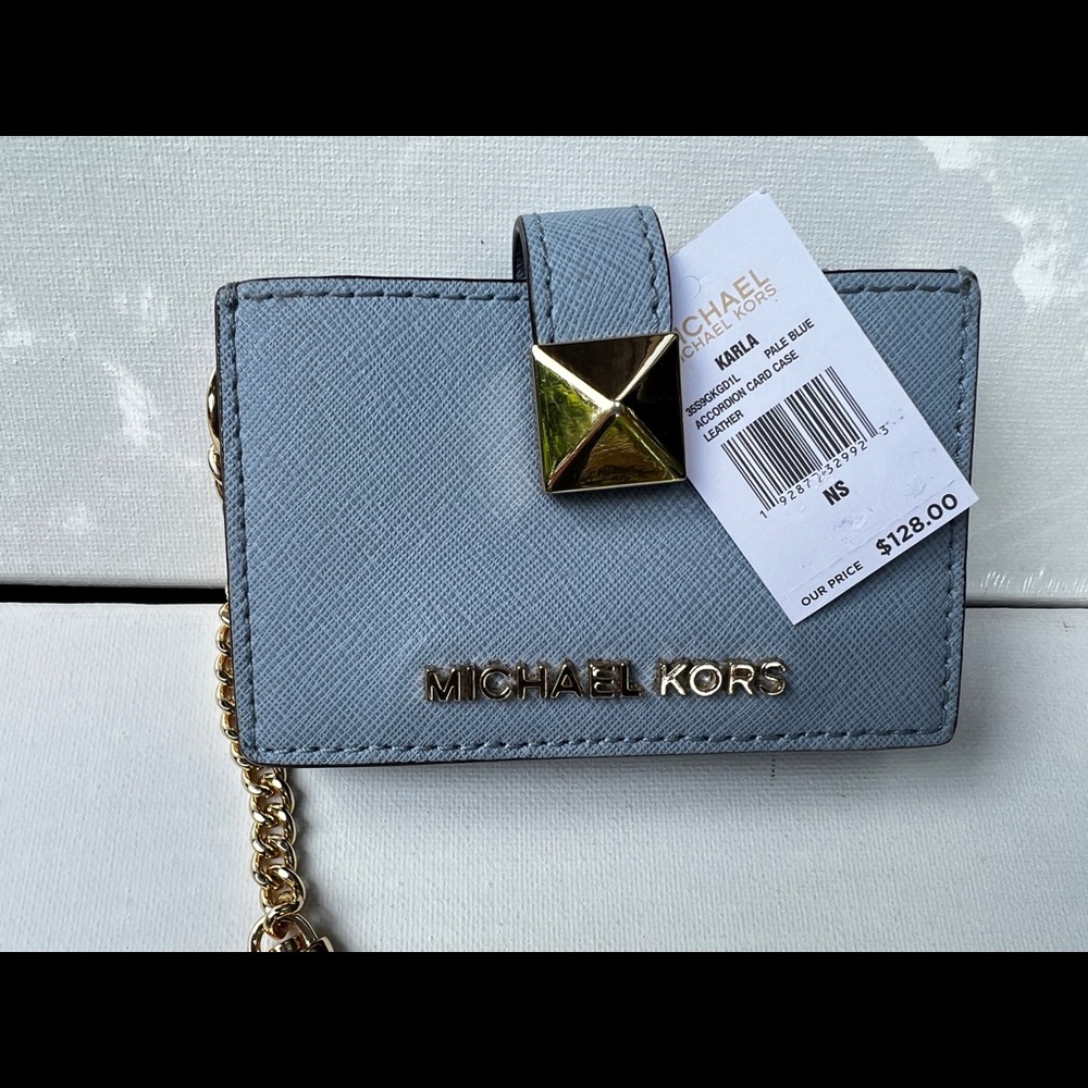 Michael Kors Karla Pale Blue Card Case Leather